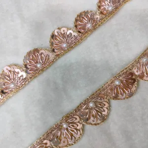 Peach Sequins Work Embellished Handwork Trim (Wholesale)