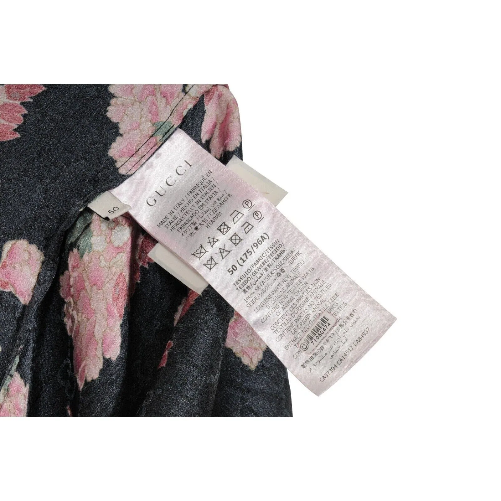 Peony Floral Bowling Shirt Medium IT50 Black Pink Silk Button Down GG Logo