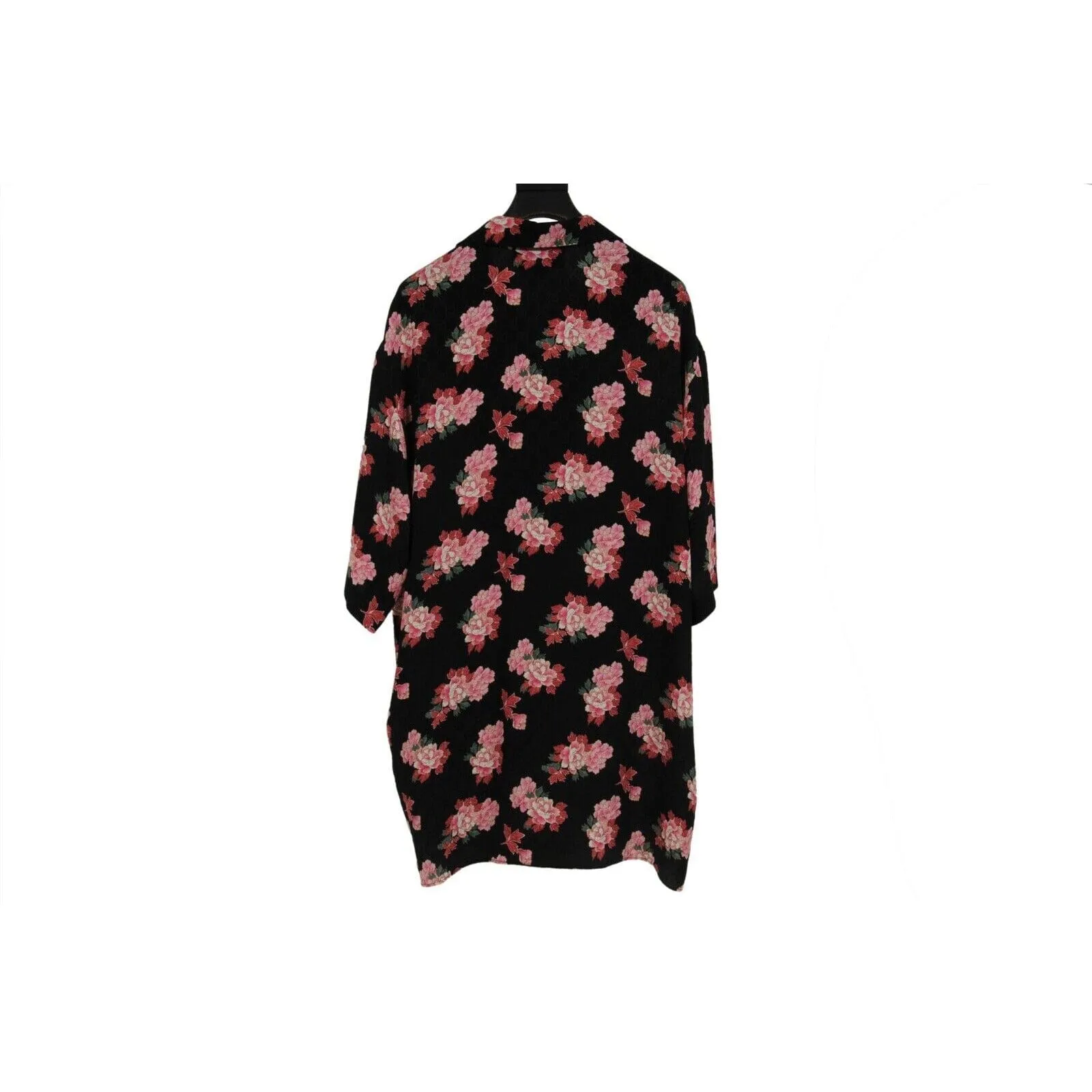 Peony Floral Bowling Shirt Medium IT50 Black Pink Silk Button Down GG Logo