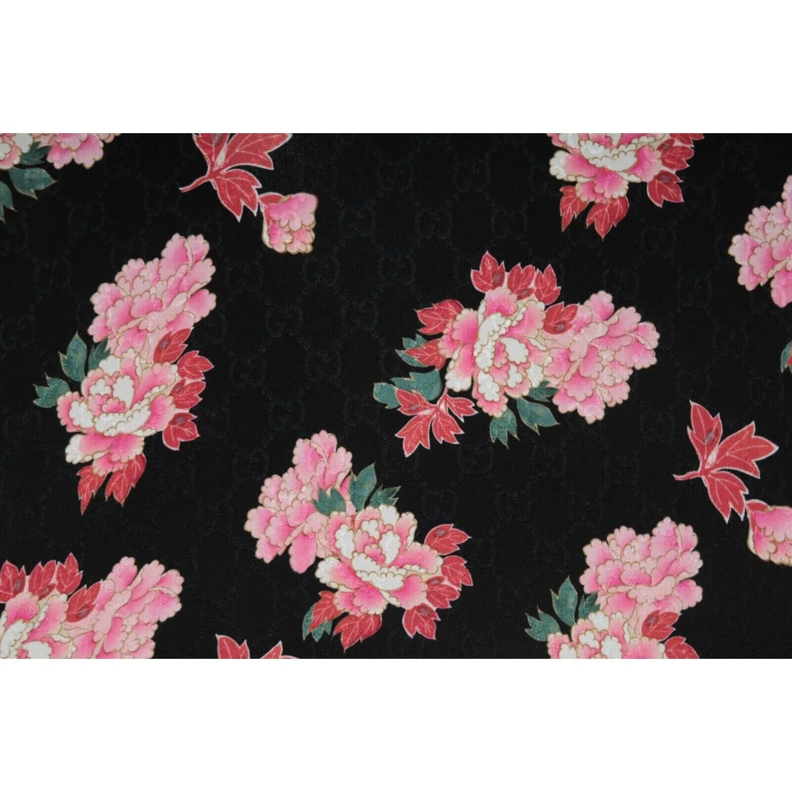 Peony Floral Bowling Shirt Medium IT50 Black Pink Silk Button Down GG Logo