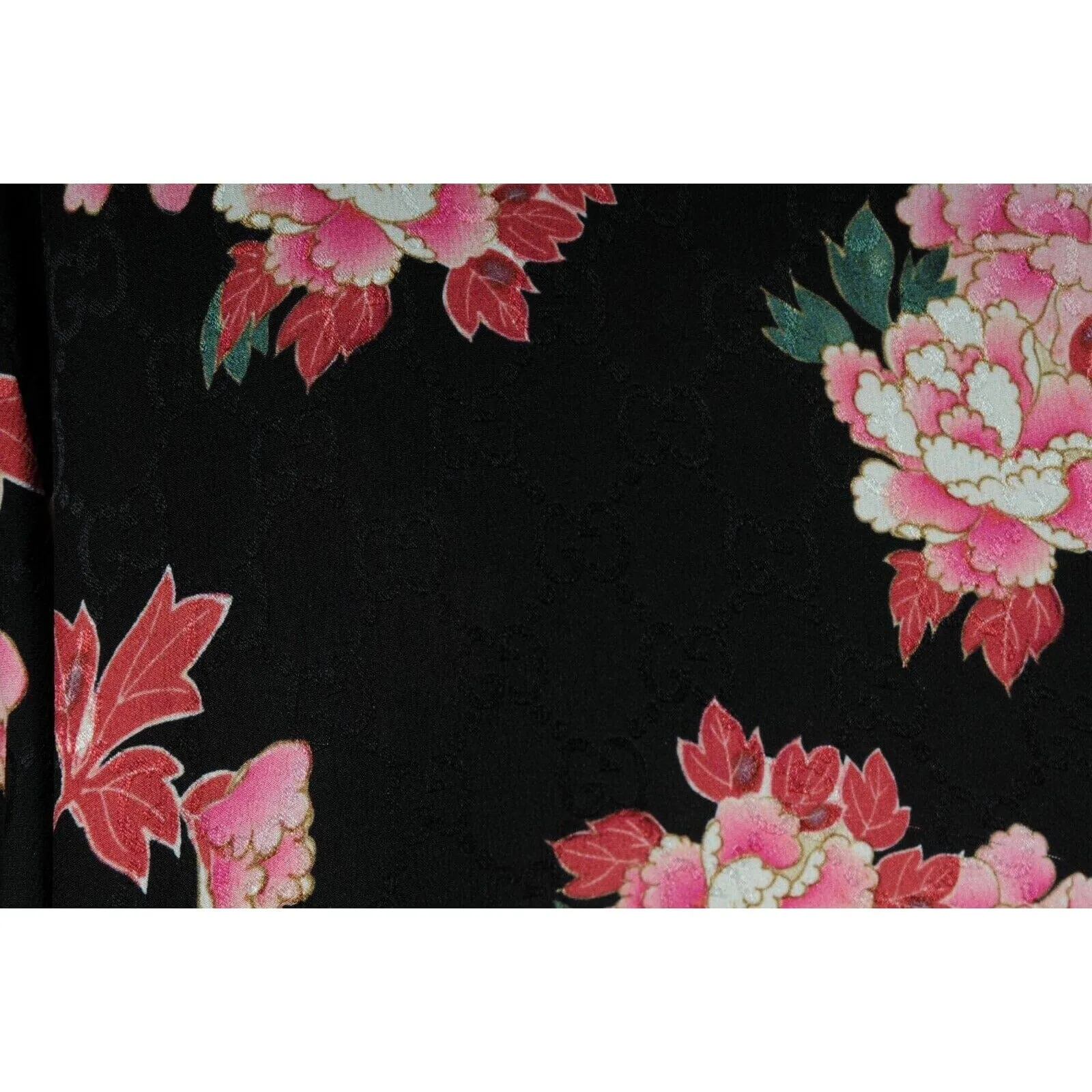 Peony Floral Bowling Shirt Medium IT50 Black Pink Silk Button Down GG Logo