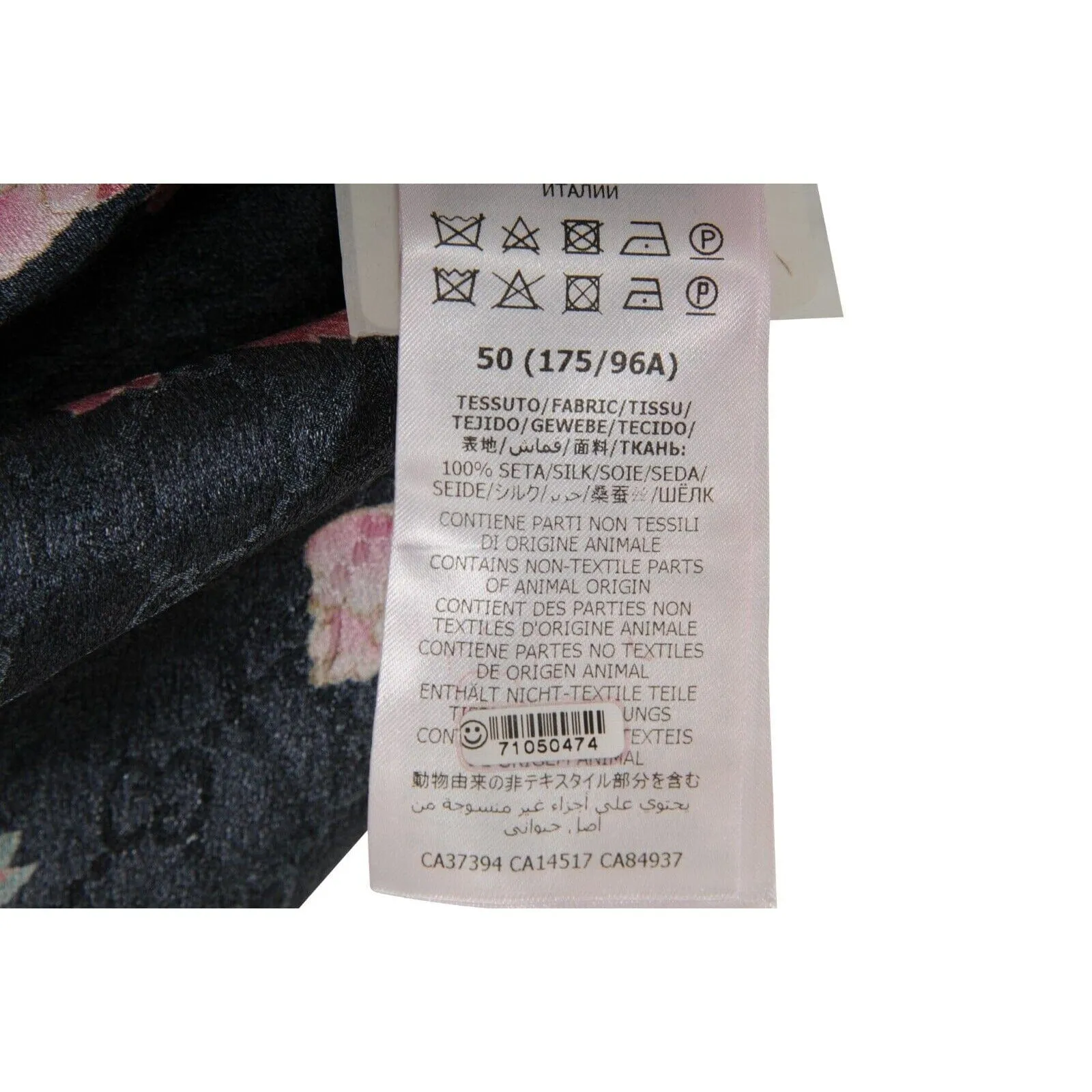 Peony Floral Bowling Shirt Medium IT50 Black Pink Silk Button Down GG Logo