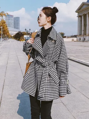 Plaid Casual Retro Woolen Women's Windbreaker