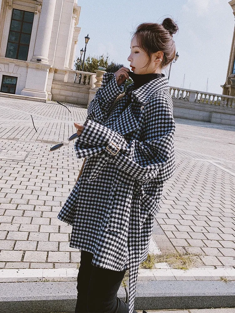 Plaid Casual Retro Woolen Women's Windbreaker