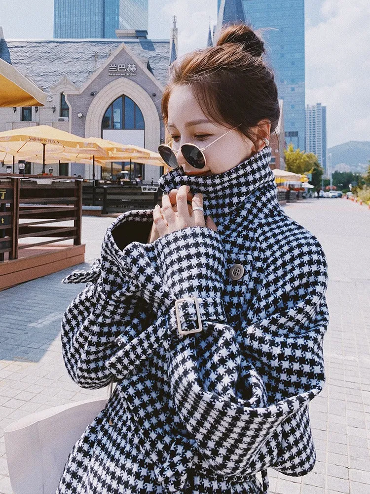 Plaid Casual Retro Woolen Women's Windbreaker