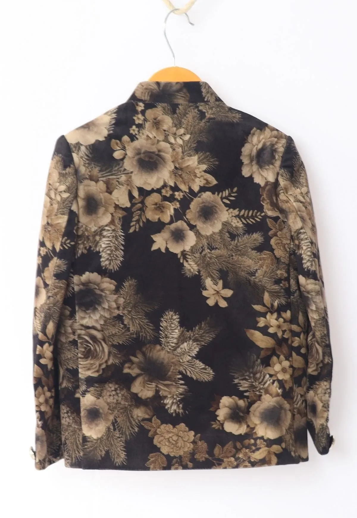 Pre-Order: Golden Flower Printed  Velvet Bandgala Blazer Set