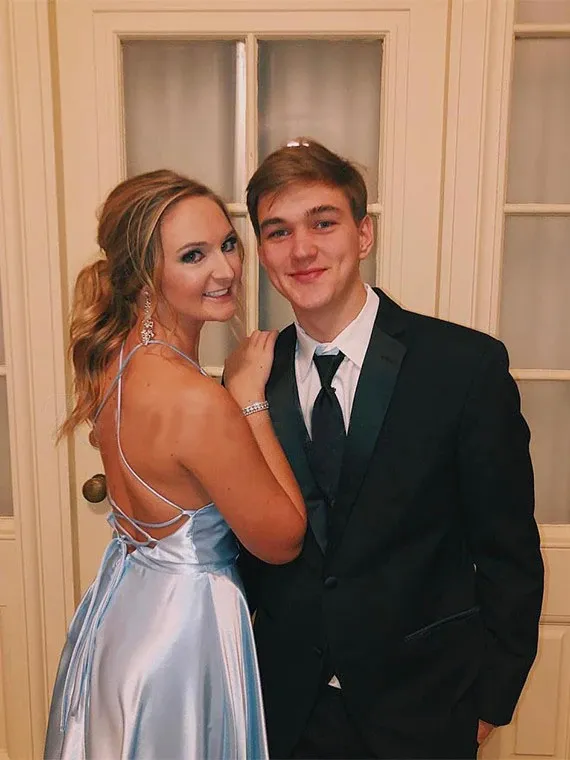 Promfast Light Blue Satin Split Long Simple Prom Dress Formal Party Dresses PFP1833