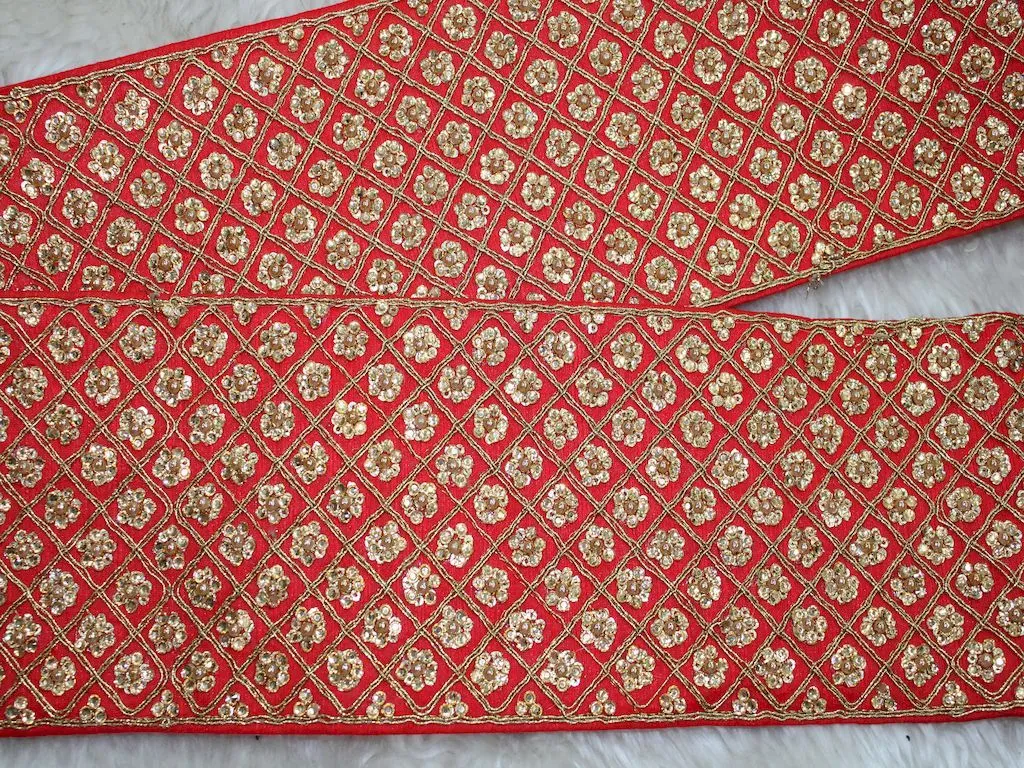 Red Embellished Stone Work Embroidered Border