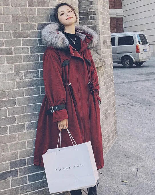 Red Parker Winter Mid-Length Women's Jacket