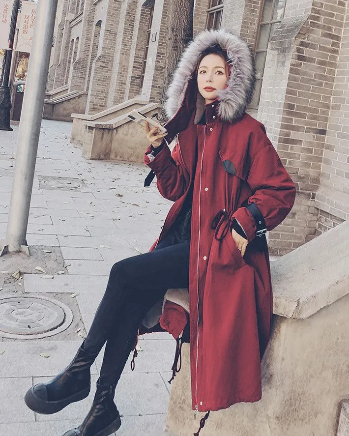 Red Parker Winter Mid-Length Women's Jacket