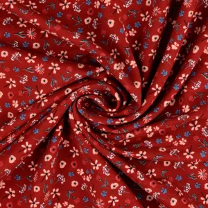 REMNANT 1.22 Metres with stitch then 50cm - Ditsy Peach Soft Cotton Sweat-shirting Fabric in Red