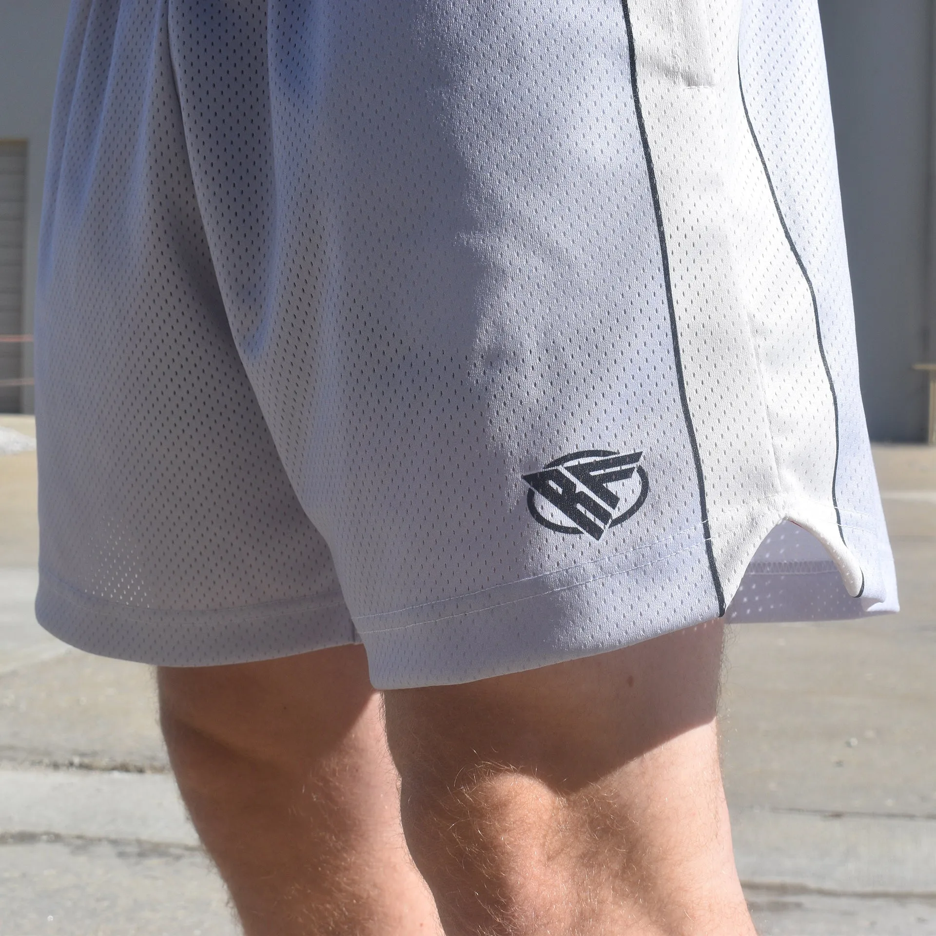 RF Mesh Cream Stripe V-Cut Shorts - Grey