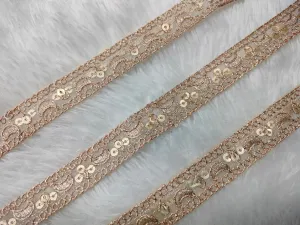 Rose Gold Fancy Sequins Work Zari Embellished Trim