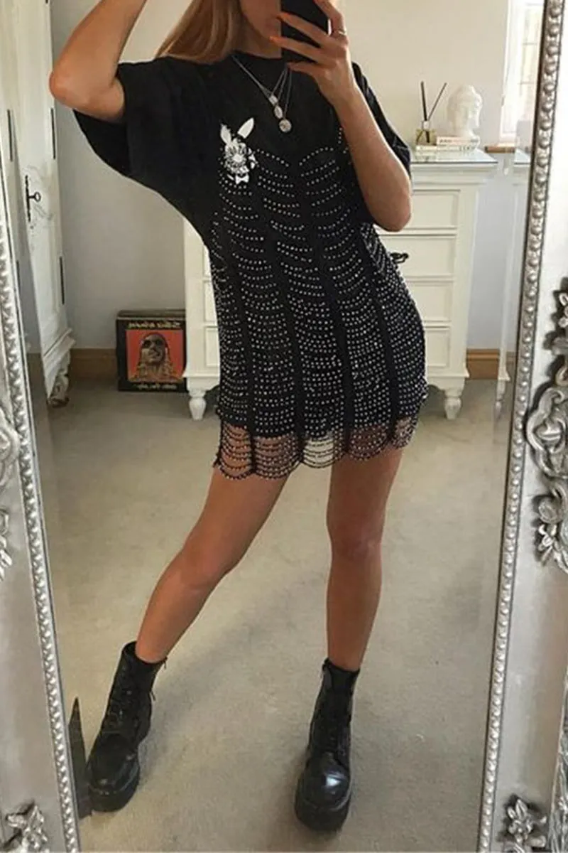 SE632 Crochet Cutout Smock Mini Dress
