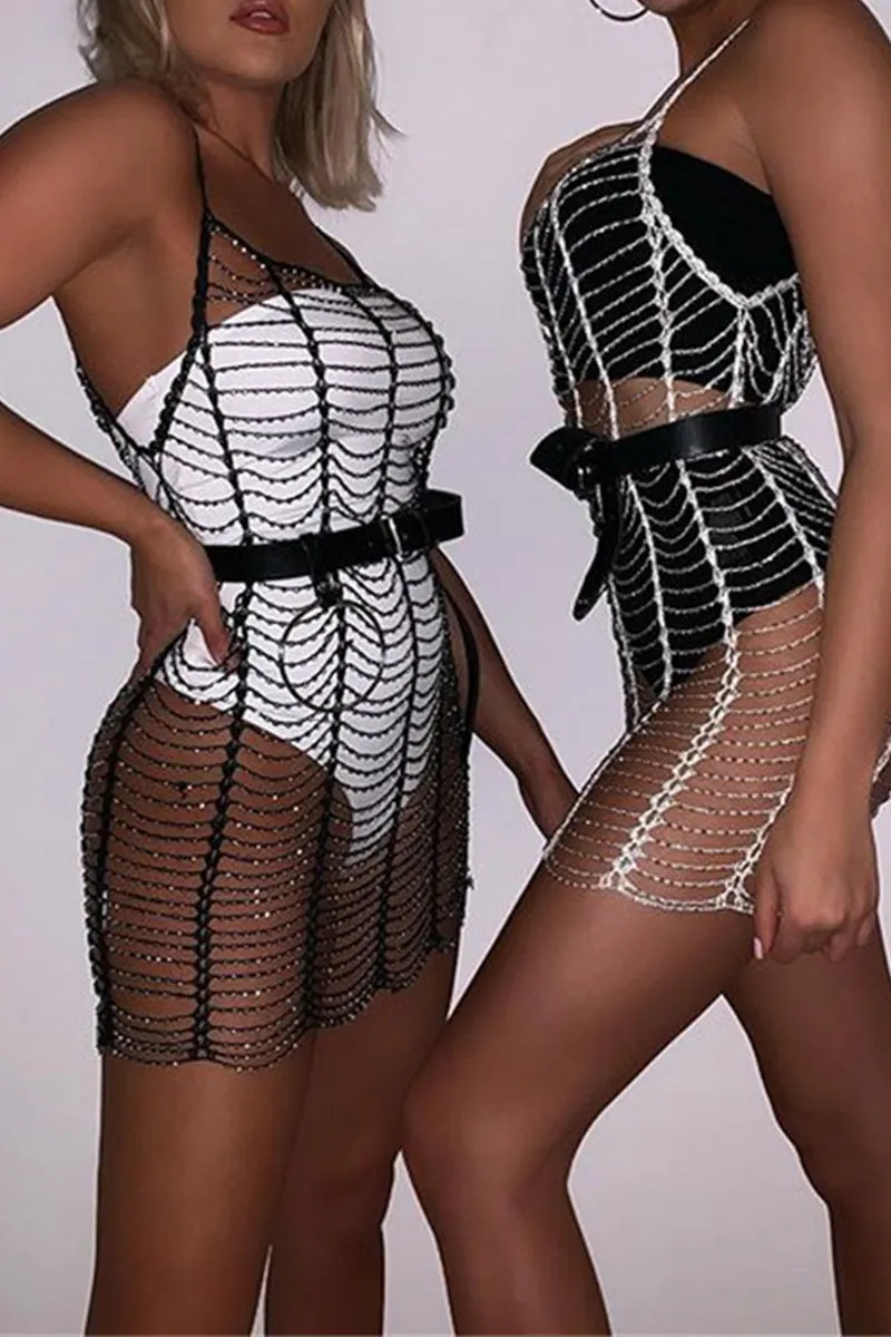 SE632 Crochet Cutout Smock Mini Dress