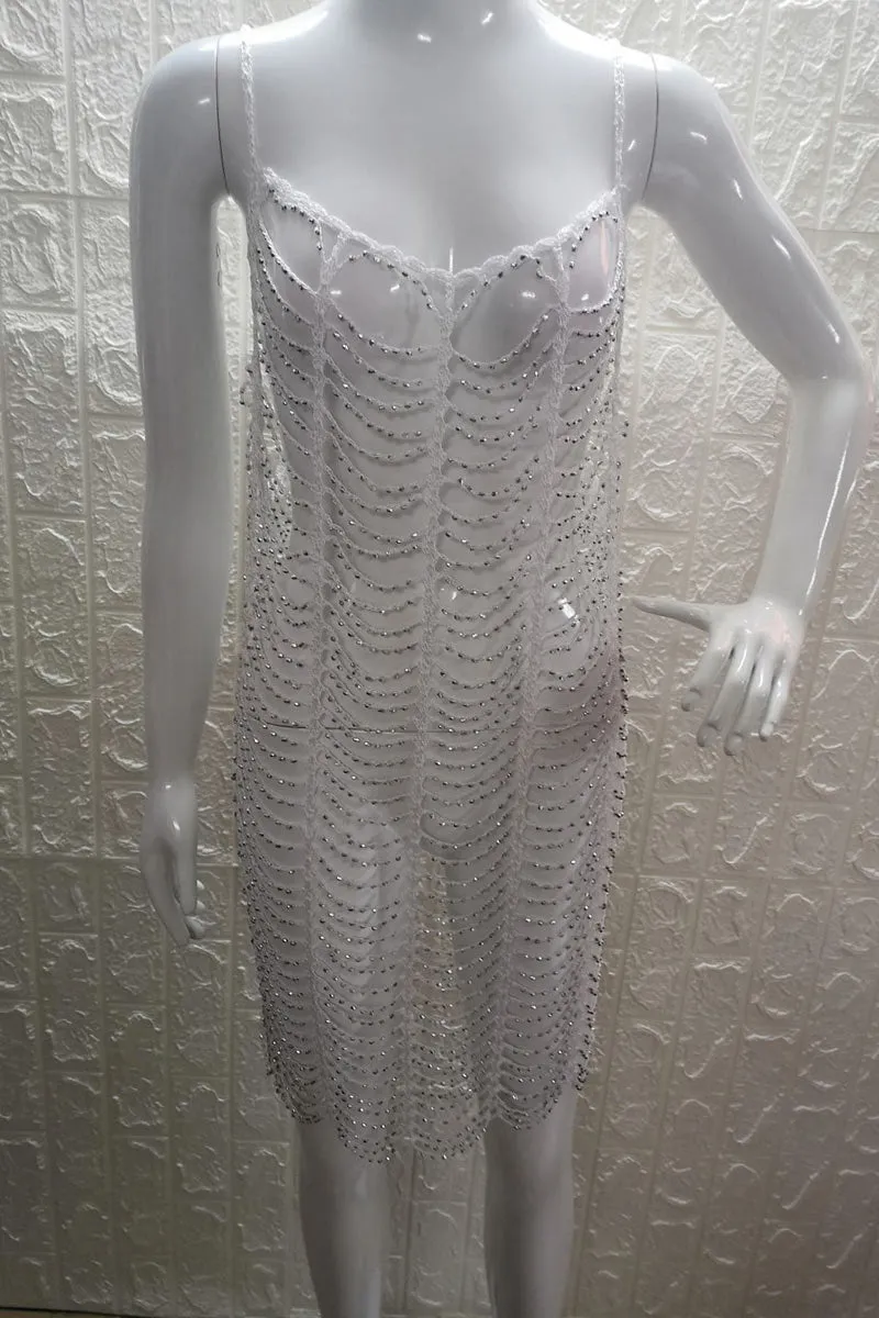 SE632 Crochet Cutout Smock Mini Dress