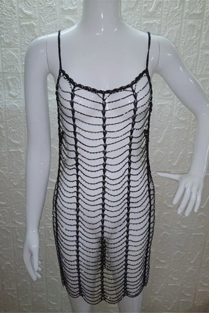 SE632 Crochet Cutout Smock Mini Dress
