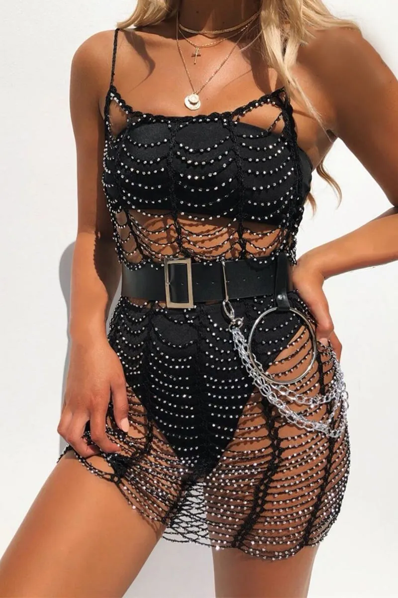 SE632 Crochet Cutout Smock Mini Dress