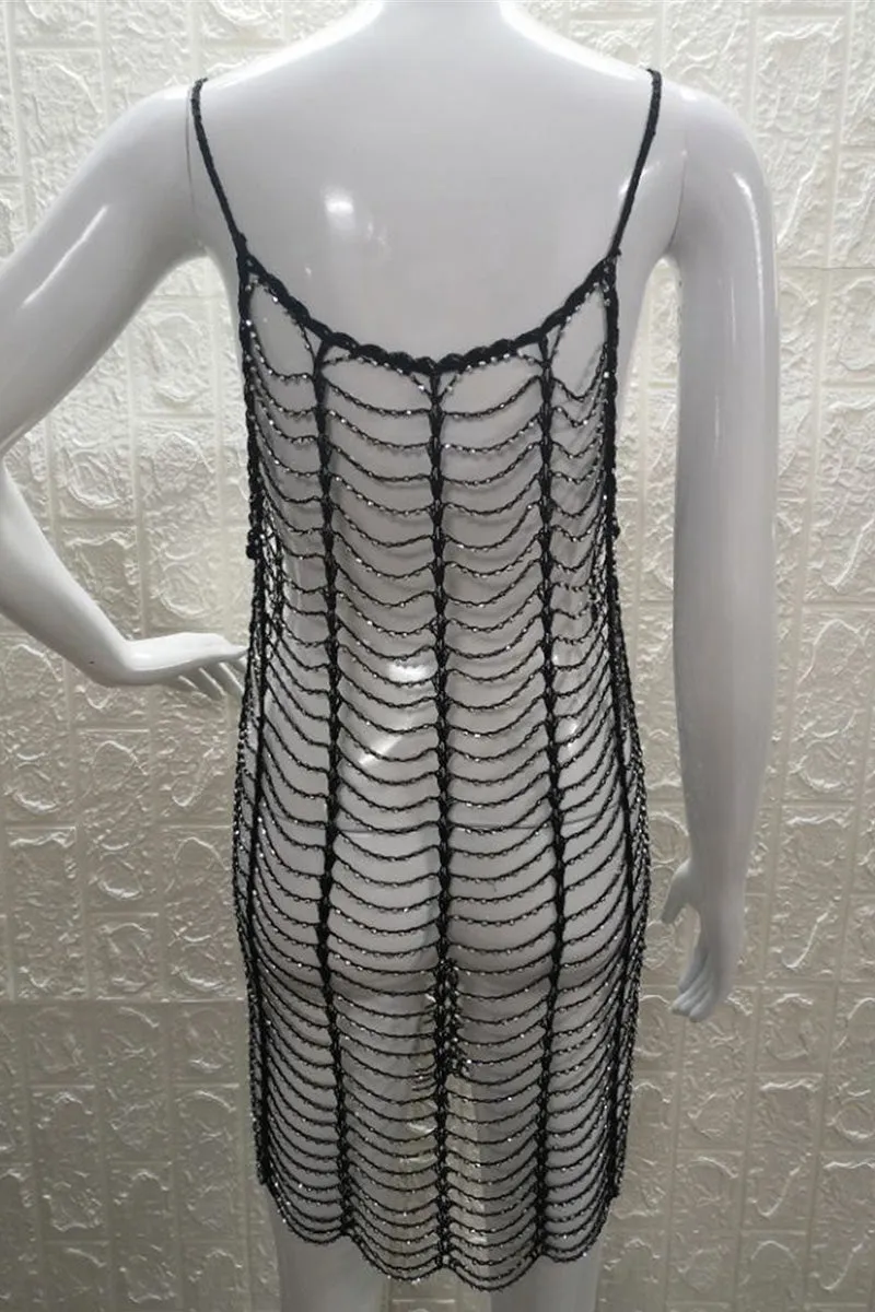 SE632 Crochet Cutout Smock Mini Dress