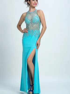 Sheath Illusion Floor-Length Spandex Rhine Stone Beaded Evening Dresses 2896