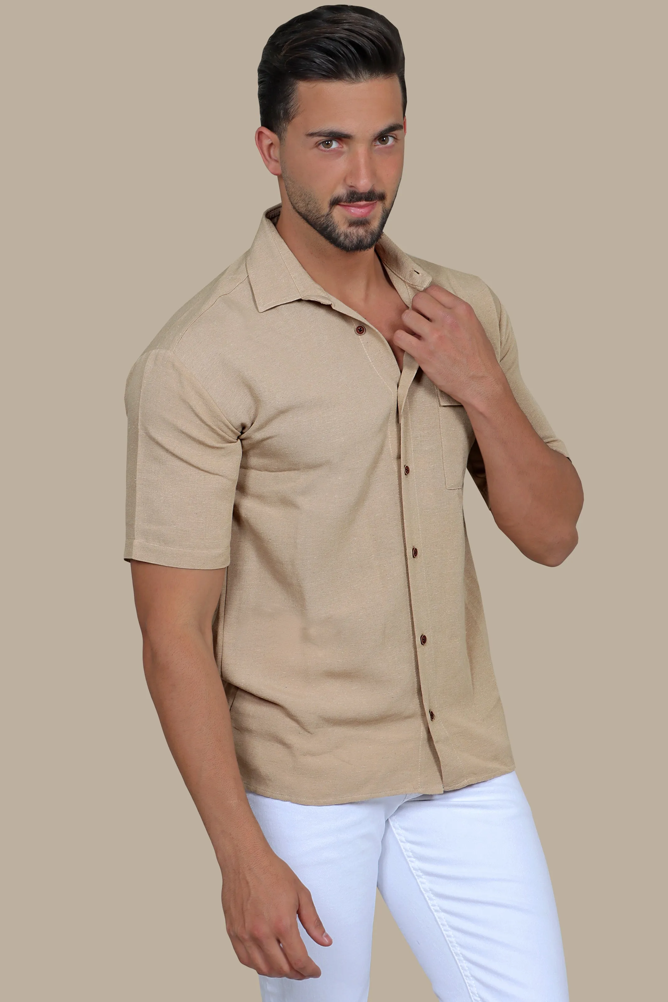 Shirt Linen 1 Pocket Short Sleeve | Camel