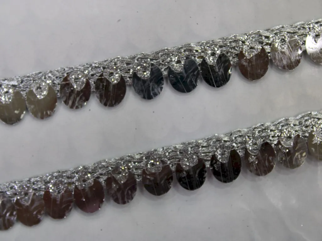 Silver Fancy Sequins Work Trim Lace