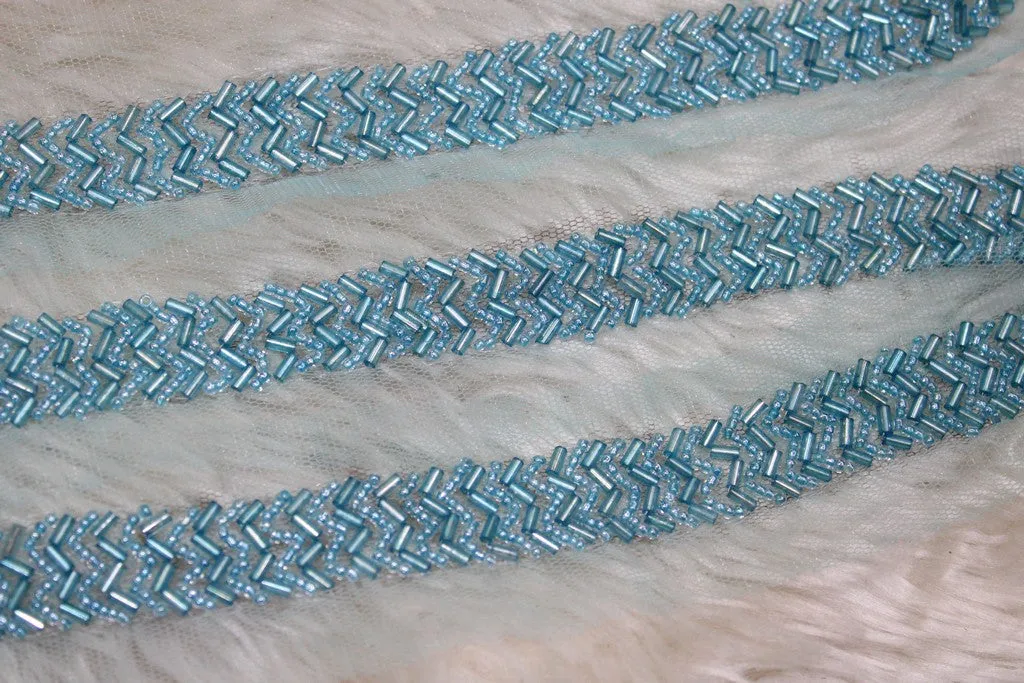 Sky Blue Embellished Handwork Trim
