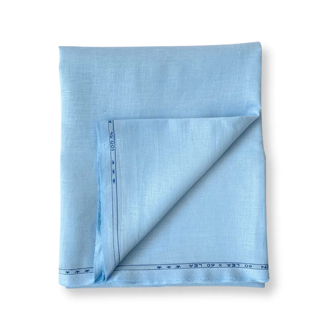Sky Blue Plain Premium 60 Lea Pure Linen Fabric (Width 58 Inches)