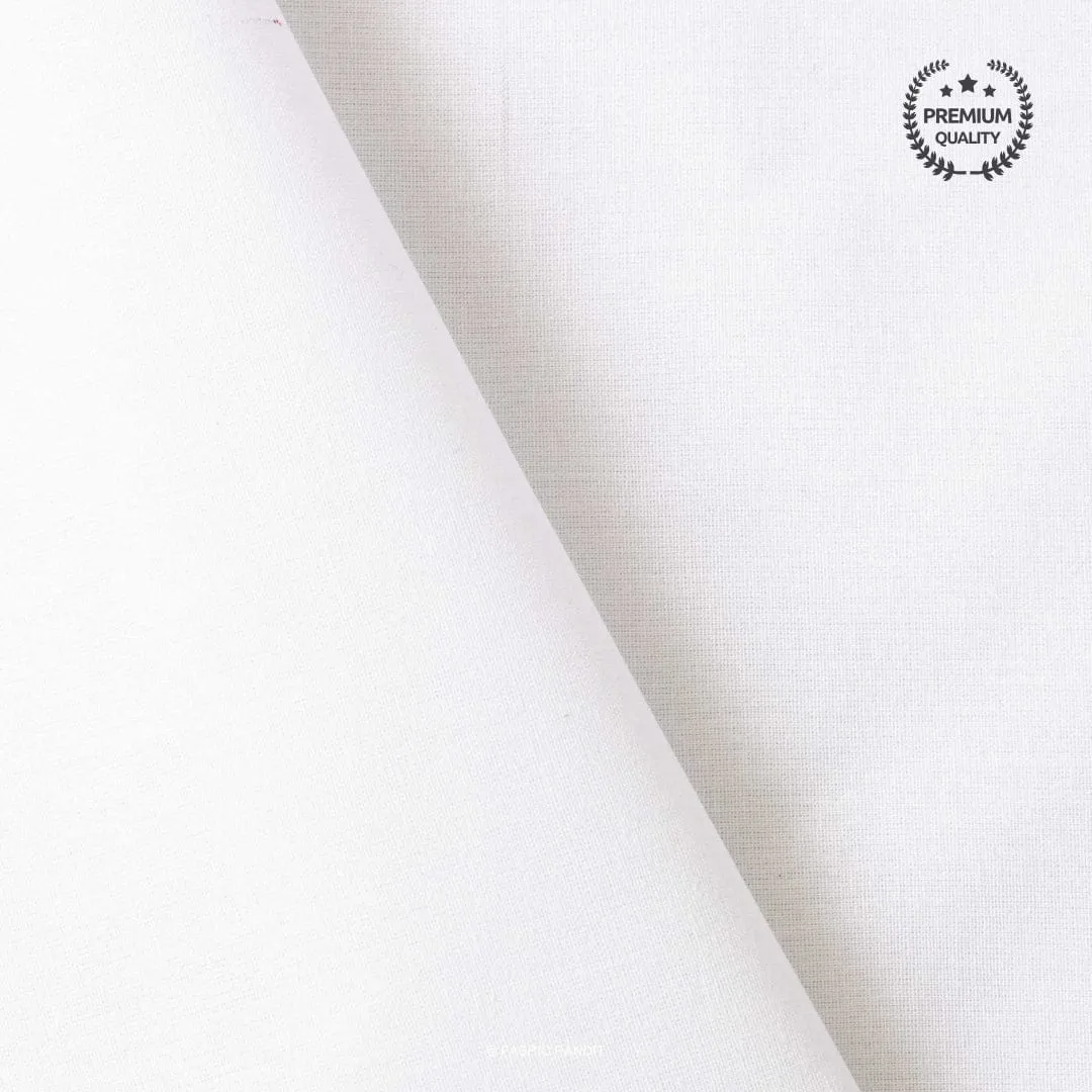 Snow White Color Pure Cotton Linen Fabric (Width 42 Inches)