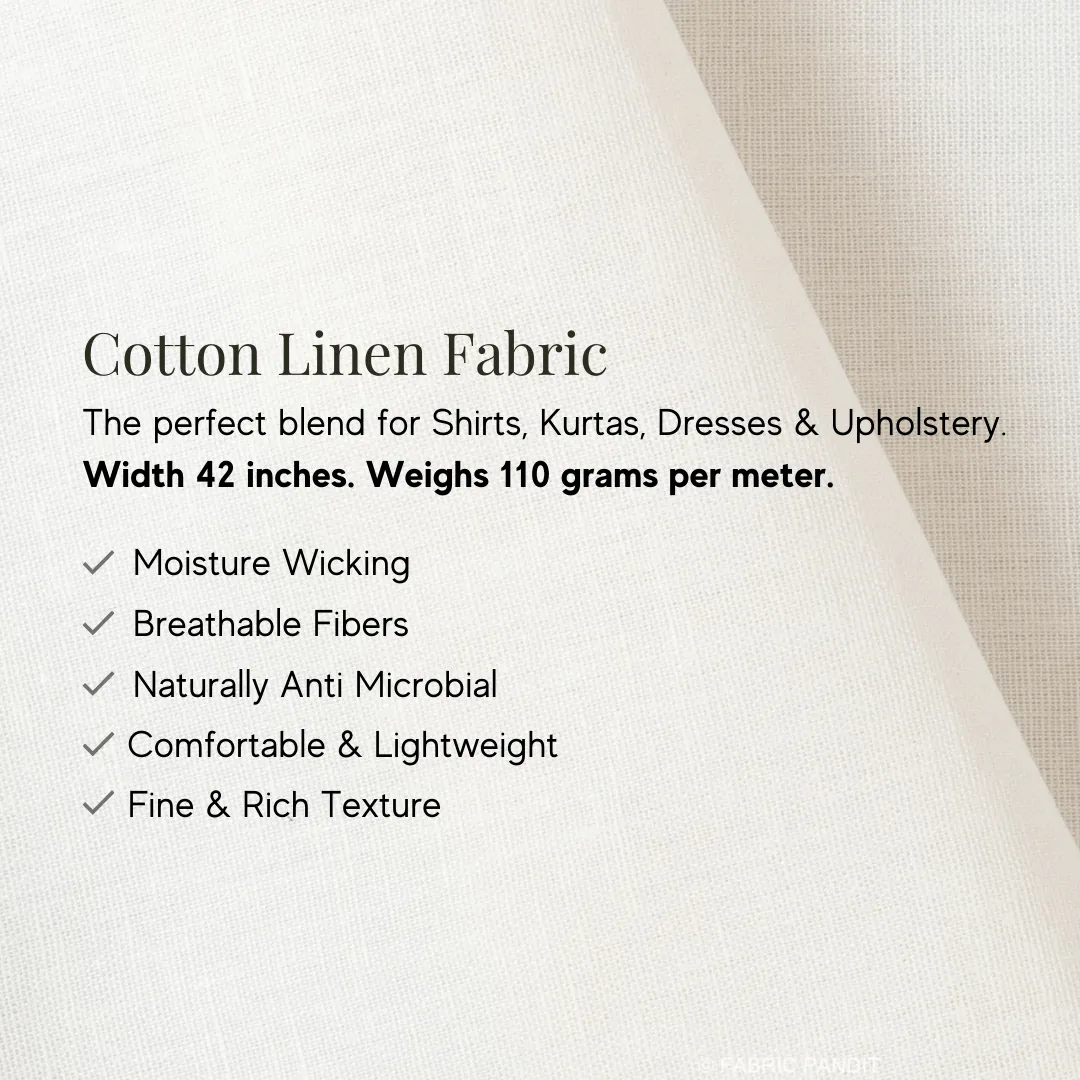 Snow White Color Pure Cotton Linen Fabric (Width 42 Inches)