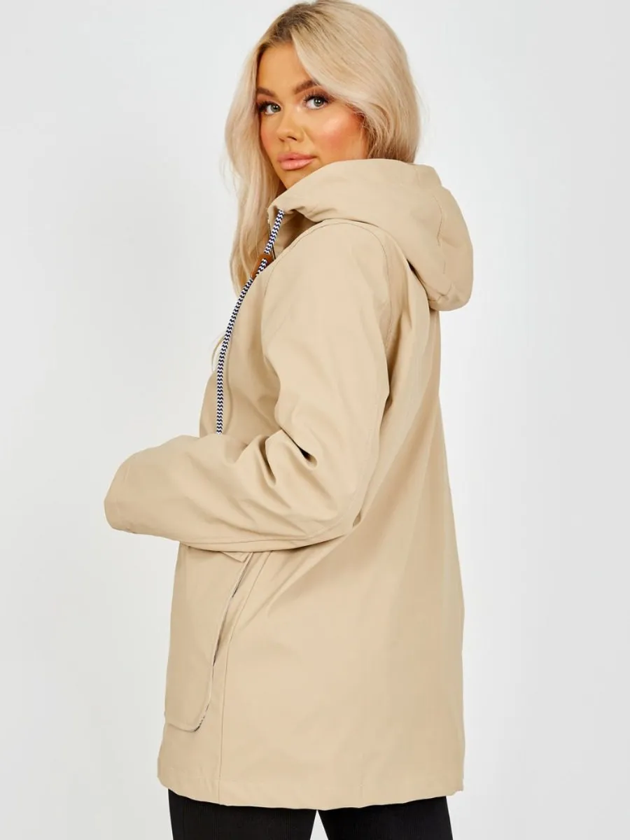 Sonia PU Coated Hooded Rain Mac In Stone