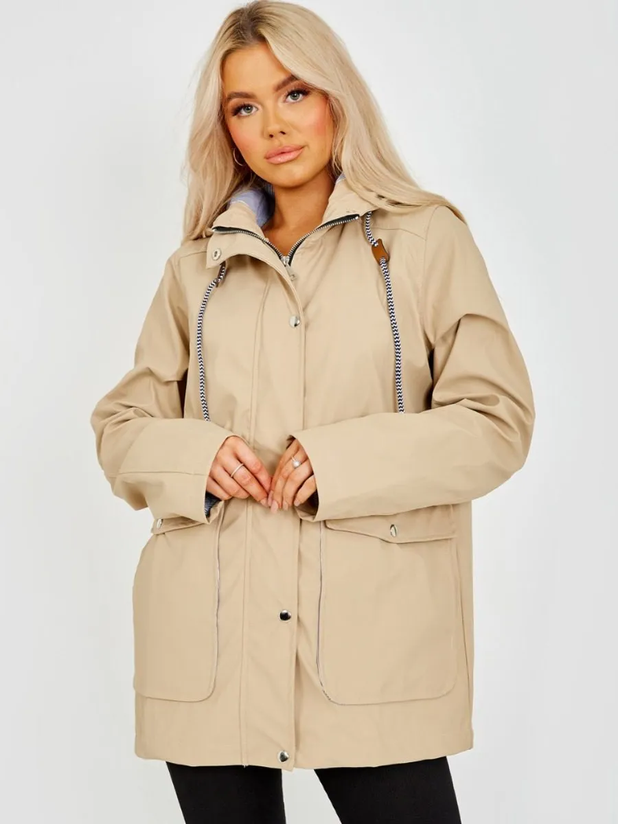 Sonia PU Coated Hooded Rain Mac In Stone