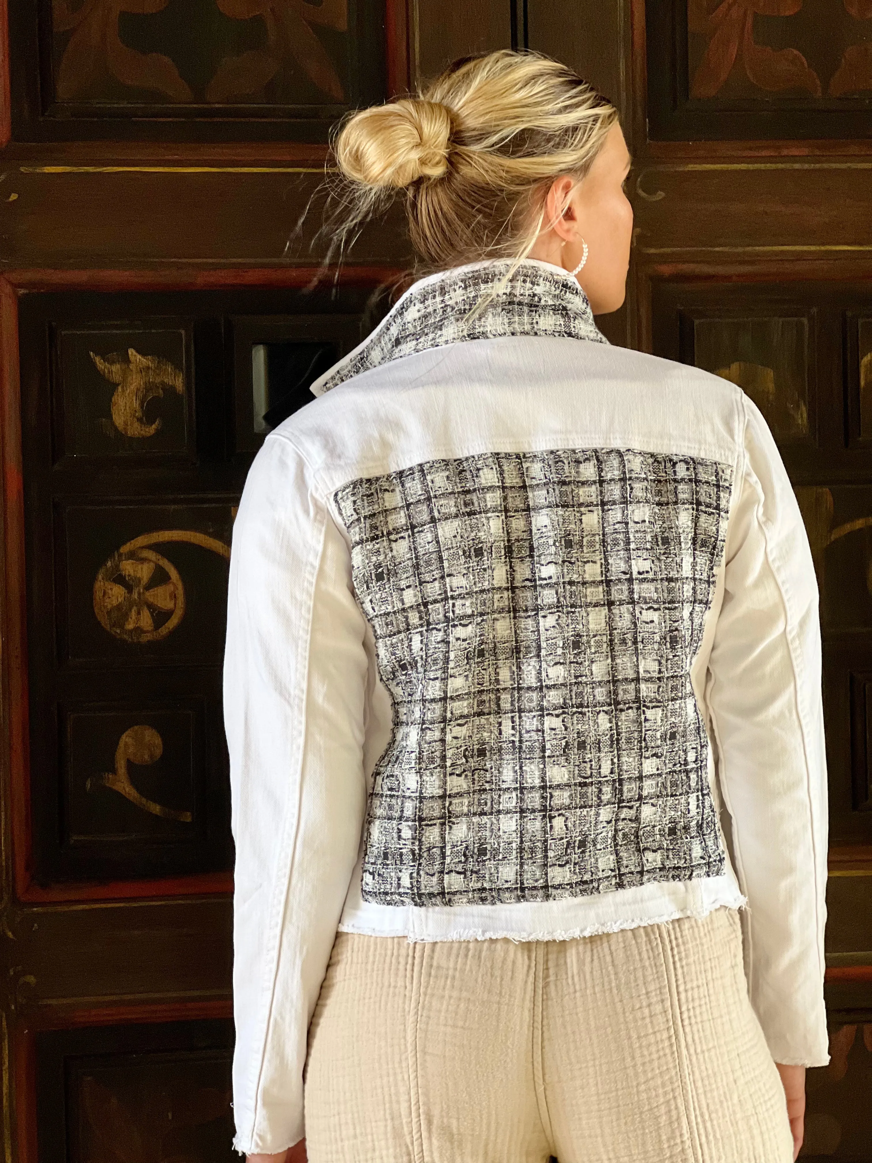 The White Denim Jacket / Gray and Silver Tweed