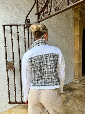 The White Denim Jacket / Gray and Silver Tweed
