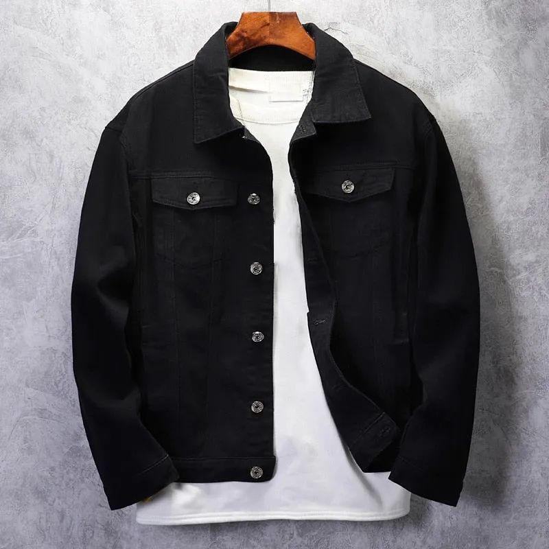 Top Quality Denim Jacket Men Solid White Black Pink Casual Outwear Coats Turn-Down Collar Single-breasted Cowboys