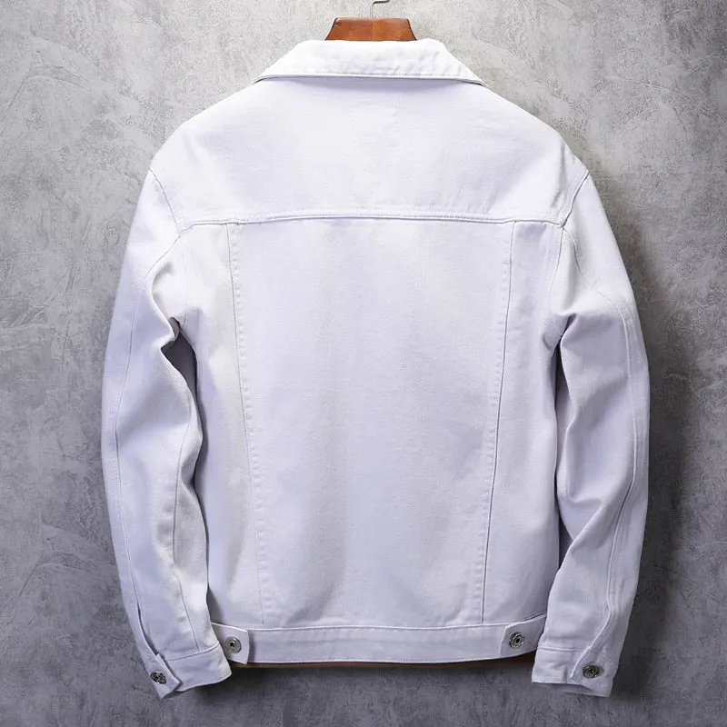 Top Quality Denim Jacket Men Solid White Black Pink Casual Outwear Coats Turn-Down Collar Single-breasted Cowboys