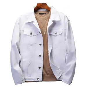 Top Quality Denim Jacket Men Solid White Black Pink Casual Outwear Coats Turn-Down Collar Single-breasted Cowboys