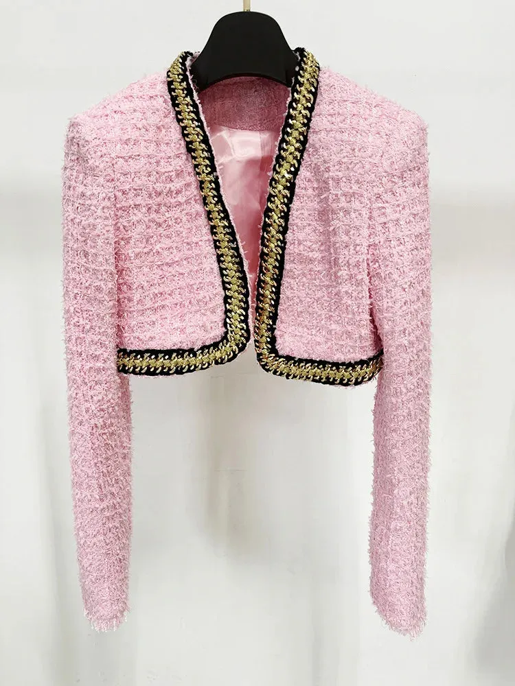 Trend4us Women's Chic Pink Tweed Outfit Sets