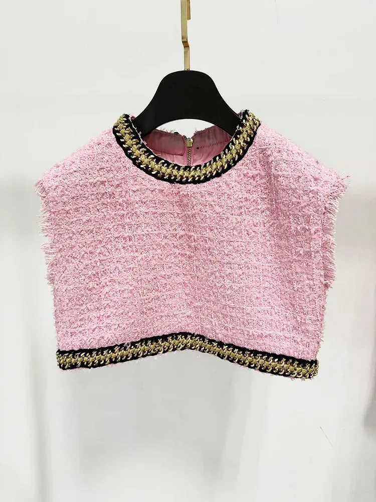 Trend4us Women's Chic Pink Tweed Outfit Sets