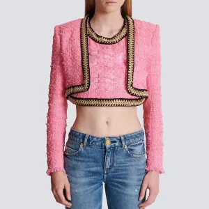 Trend4us Women's Chic Pink Tweed Outfit Sets