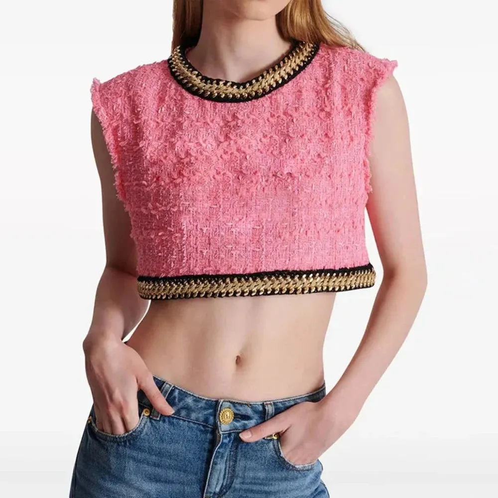 Trend4us Women's Chic Pink Tweed Outfit Sets