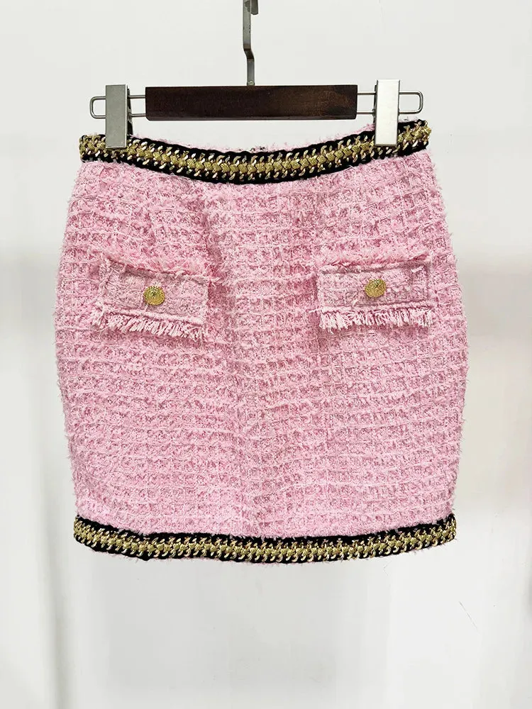 Trend4us Women's Chic Pink Tweed Outfit Sets