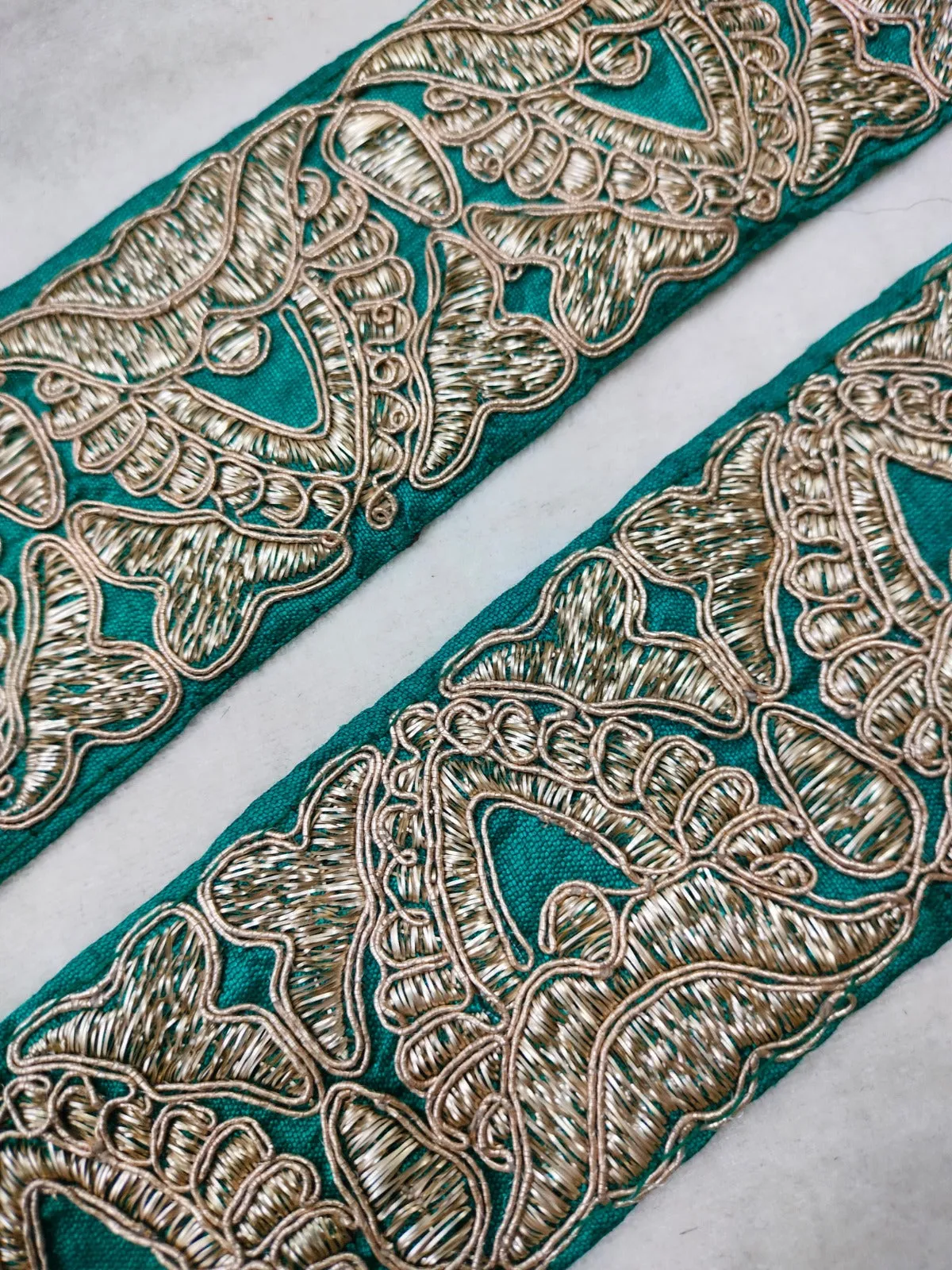 Turquoise & Golden Fancy Zari Embellished Trim