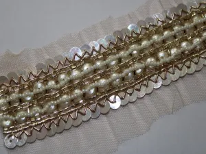 Water Golden White Beads Handwork Embellished Embroidered Border