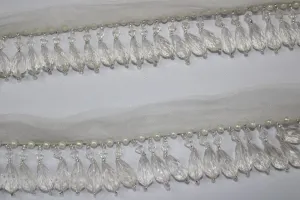 White Fancy Drop Crystal Beads Work Fringe Lace
