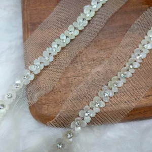 White Flower Embellished Handwork Trim (Wholesale)