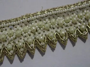White Golden Pearl and Sequins Handwork Embroidered Border