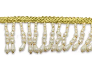 White Golden Pearl Fringe Designer Lace
