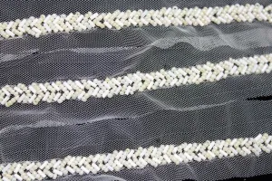 White Pearl Embellished Hand Beads Work Embroidered Lace