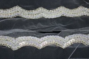 White Sequins and Beads Handwork Embellished Embroidered Border